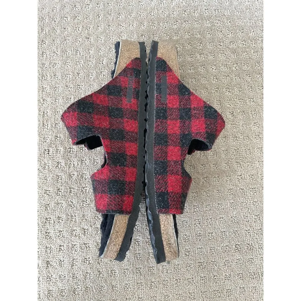 Birkenstock Arizona Shearling Sandals Men 45 US‎ 12 Red Black Wool Adjustable